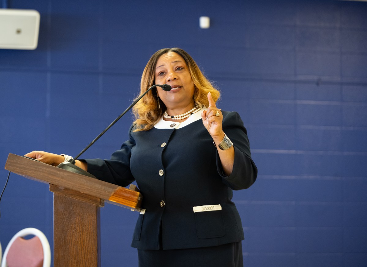 Yvonne Stokes, the incoming superintendent for Gary Public Schools, addresses the Gary Community School Corporation on Friday.
