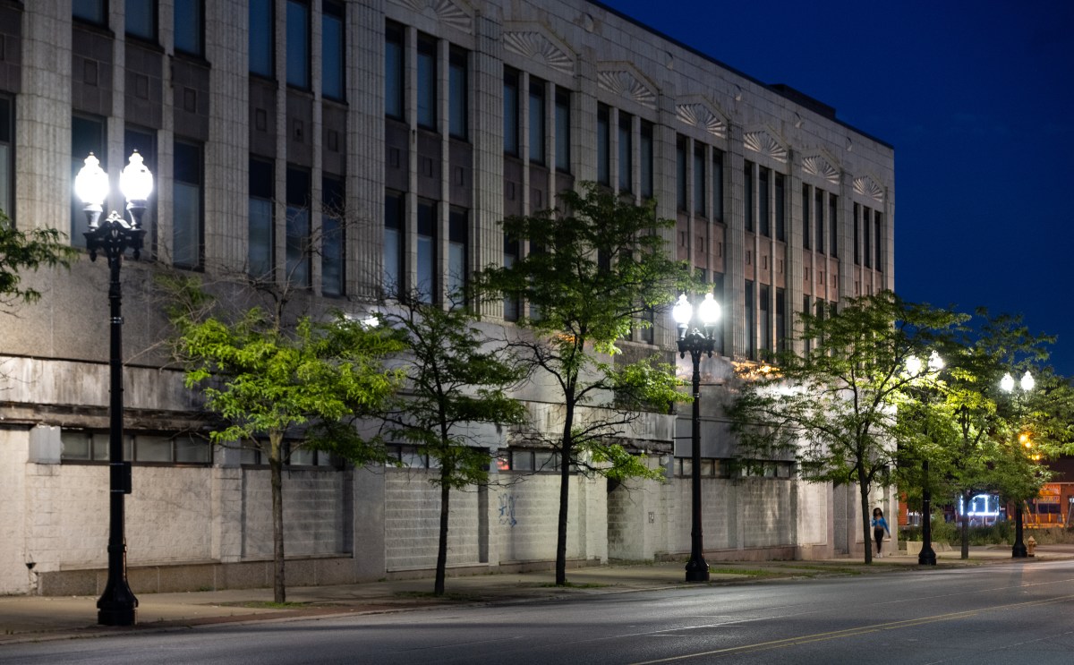 This Downtown Gary area shows functional street lights.