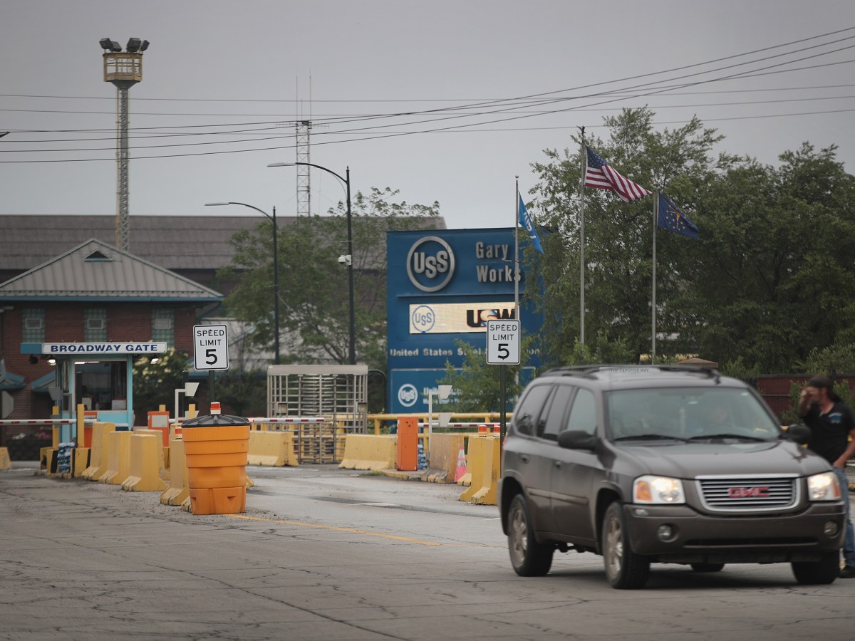 A driver leaves U.S. Steel's Gary Works facility in Gary, Indiana.
