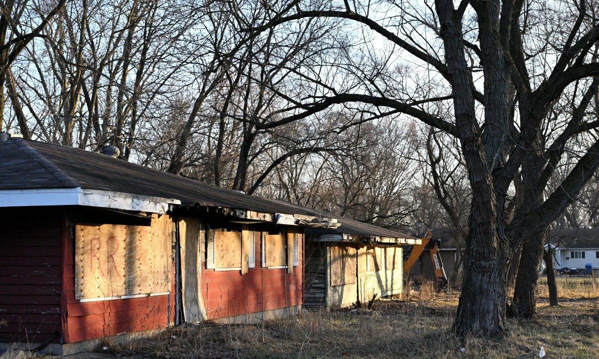 A photo of boarded up structures in Gary, Indiana.