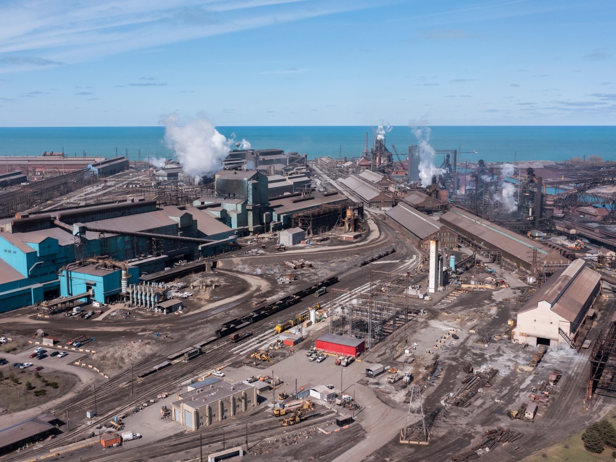 Afternoon sun shines on the industrial district of Gary, Indiana.