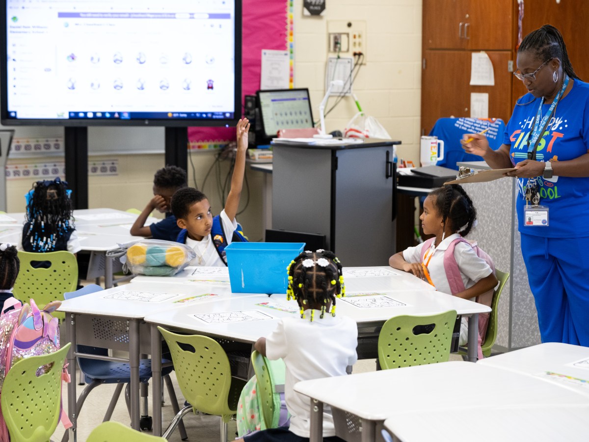 School children participate in classroom activities.